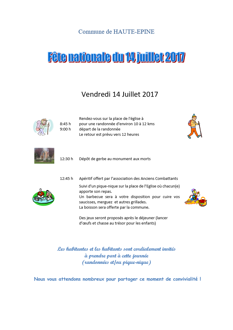 Programme des festivités du 14 juillet 2017