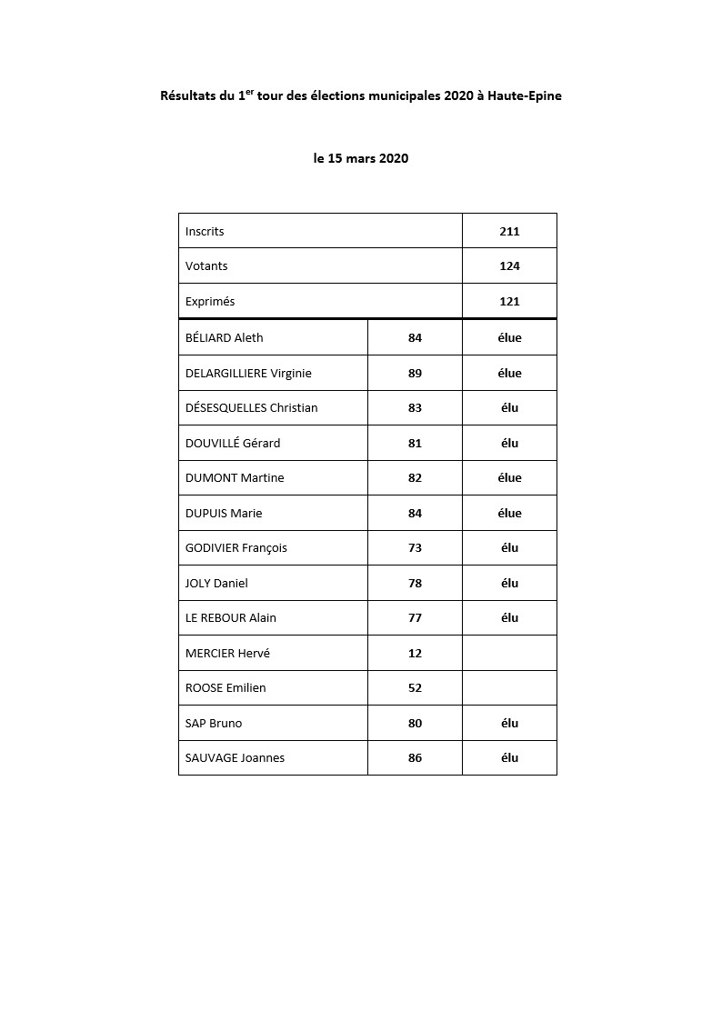 Résultats municipales 2020